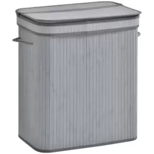 Image of HOMCOM 100L Natural Wood Laundry Basket One Compartment w/Flip Lid Removable Lining Handles Board Base Durable Water-Resistant Dirty Clothes Grey