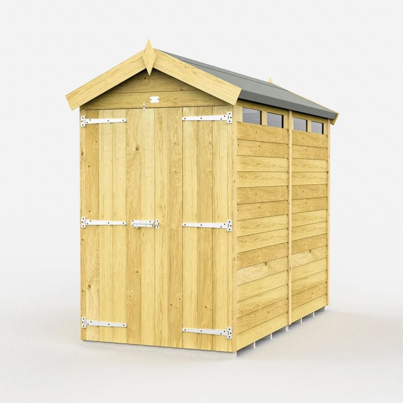 Image of Buttercup Farm 4 x 8 Feet Apex Security Shed - Double Door - L243 x W118 x H217cm in Brown Brown Unisex