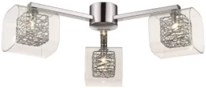 Image of Spring 3 Light Flush Multi Arm Mesh Ceiling Light Chrome, Clear and Glass, G9