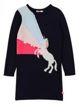Image of Billieblush Girls Knitted Unicorn Sequin Jumper Dress - Navy