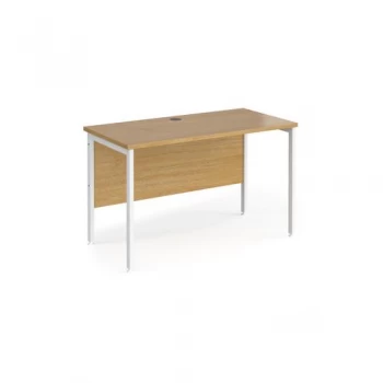 image of Office Desk 1200mm Rectangular Desk With H-Frame Leg Oak Tops With White Frames 600mm Depth Maestro 25