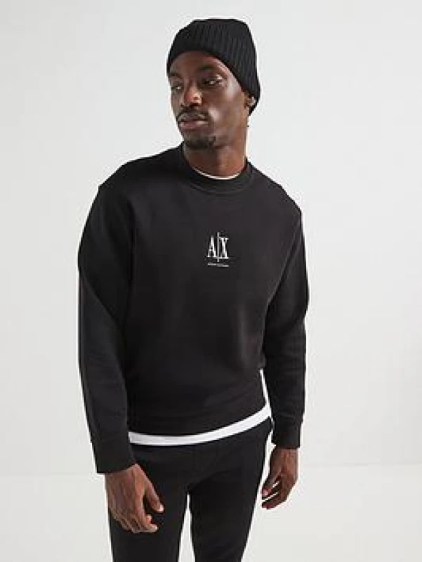 Image of Armani Exchange Centre Logo Sweatshirt Black/White L