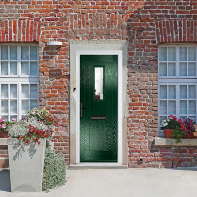 Image of Lacerta Composite Door Sunningdale Green 890mm X 2090mm Open In Right Hand Clear Glass 10 Year Guarantee - Free Delivery & Smart Lock