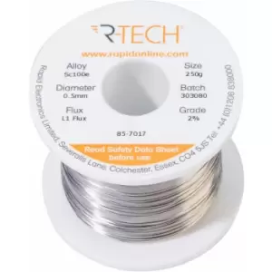 image of 857017 SC100e Solder 2% L1 Flux 0.5% Halide 0.5mm 250g Reel - R-tech