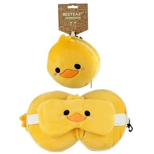 image of Relaxeazzz Plush Cutiemals Duck Round Travel Pillow & Eye Mask