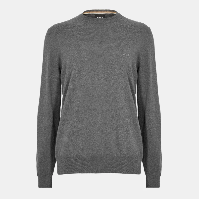 Image of Boss Mens Pascas Cotton Long Sleeve Crew Neck Jumper Medium Grey male Medium
