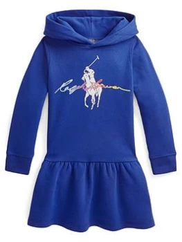 Image of Ralph Lauren Girls Signature Logo Hoodie Dress - Navy, Size 12-14 Years=L, Women