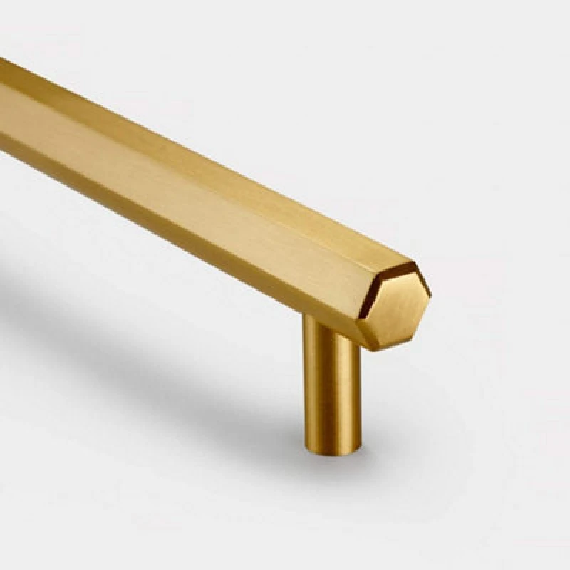 Image of Pushka Home Solid Brass Hexagon Bar Handle 160mm - Brushed Gold Finish