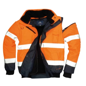 Image of Oxford Weave 300D Class 3 Hi Vis Contrast BomberJacket Orange / Navy 3XL