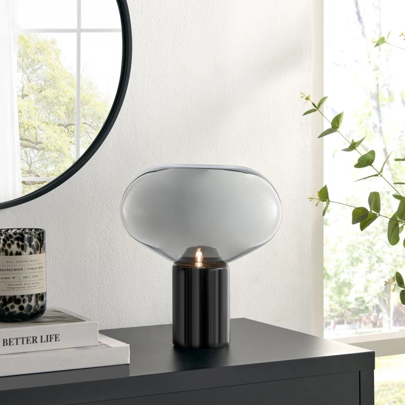 Image of FurnitureboxUK FurnitureboxUK Laura Smoked Glass And Marble Desk Table Lamp in Black One Size Unisex 5060661186340