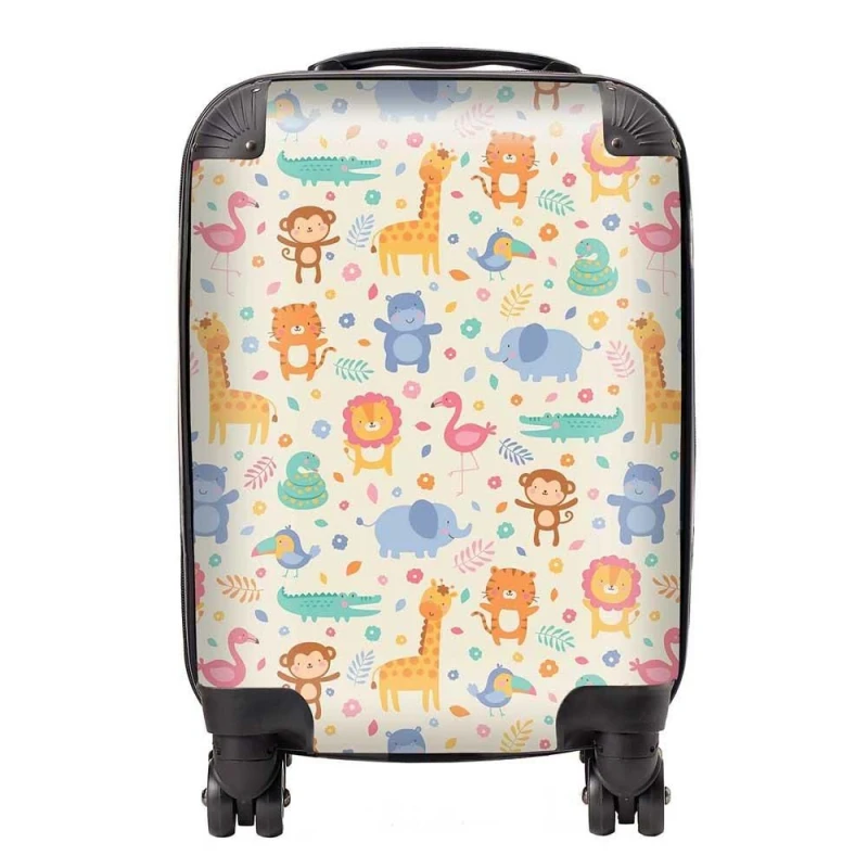 Image of Warren Reed - Designer Cute Pastel Jungle Animals Suitcase in Yellow Size: Large Yellow Unisex Large