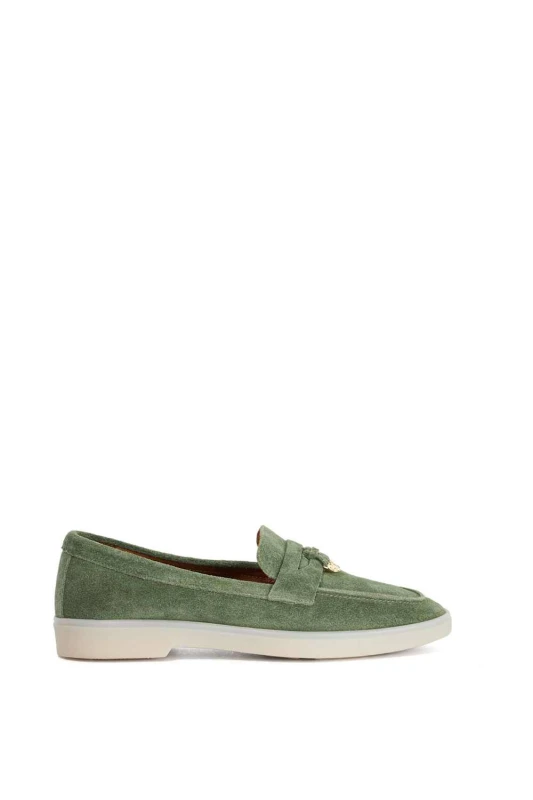 Image of Dune London Womens 'Grinning' Suede Loafers in Green Size: 5 Green Female 5