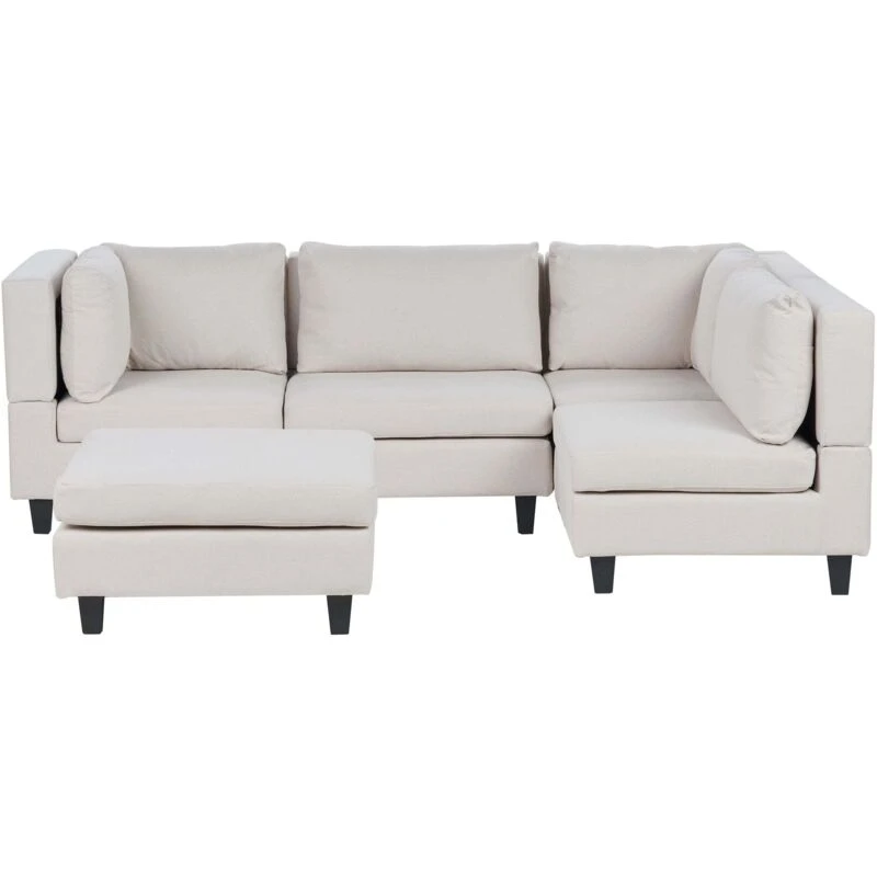Image of Beliani Modular Corner Sofa 4 Seater Unstad Fabric Light Beige With Ottoman Left Hand