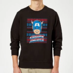 Image of Marvel Comics Captain America Christmas Knit Black Christmas Sweatshirt - L - Black