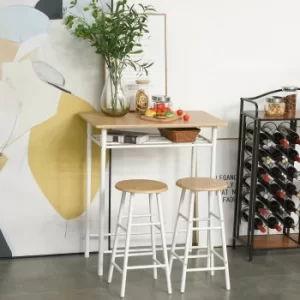 Image of HOMCOM 3 Pieces Bar Height Dining Furniture Set with 1 Table and 2 Matching Chairs with Footrest and Storage Shlef, for Kitchen, Dining Room, Cafe
