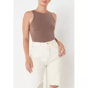 image of Missguided Tall Racer Neck Slinky Bodysuit - Brown