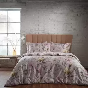 image of Lavish Floral Printed Piped Cotton Sateen Duvet Cover Set Blush, Blush / Double