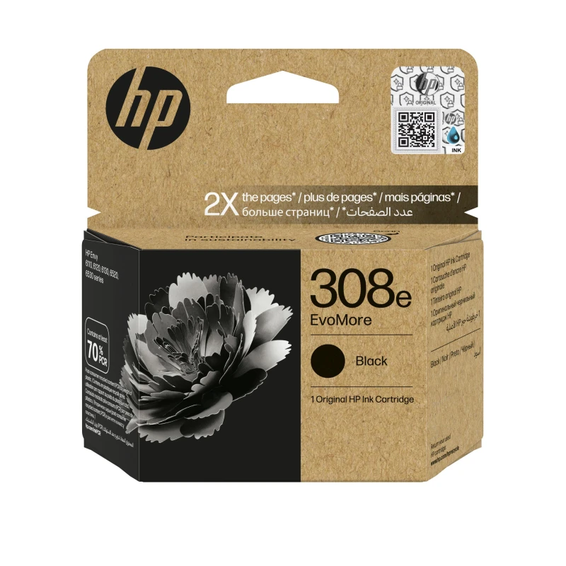 Image of Original HP 308e Black EvoMore Ink Cartridge (7FP22UE)
