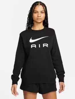 image of Nike Air Fleece Crew Sweat - Black/White, Size XS, Women