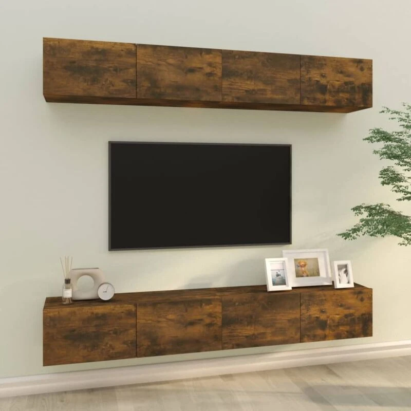 Image of Vidaxl Wall TV Cabinets 4 Pcs Smoked Oak 100X30X30 Cm, Brown 3114195