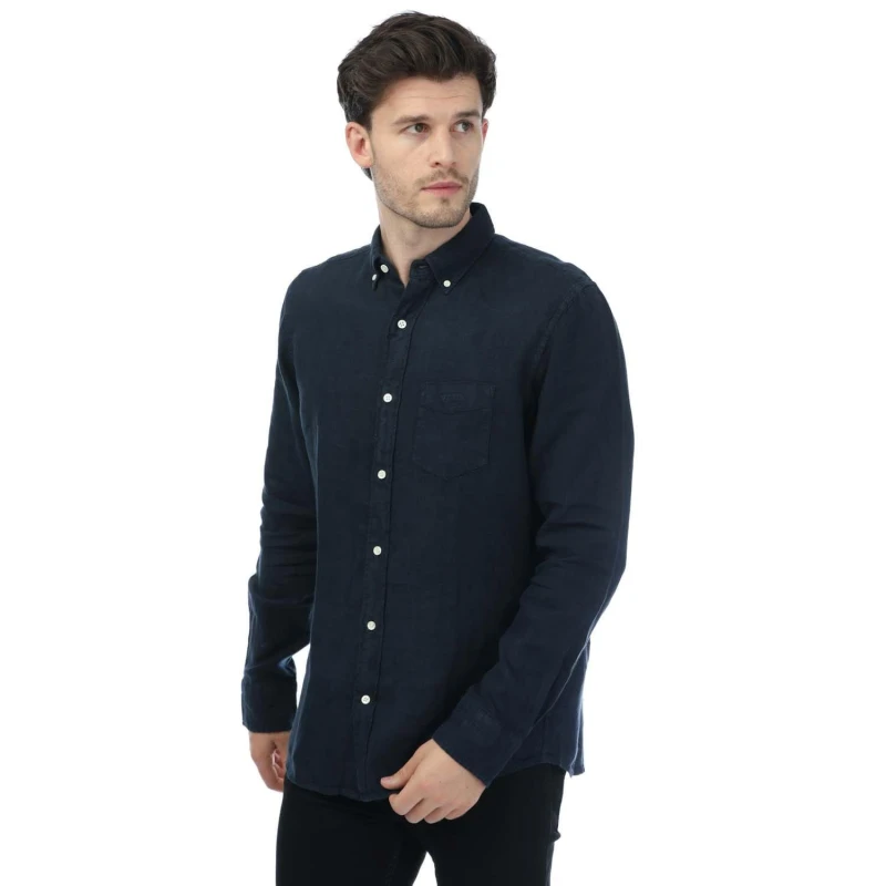 Image of Gant Regular Fit Garment Dyed Linen Shirt - Blue Blue M