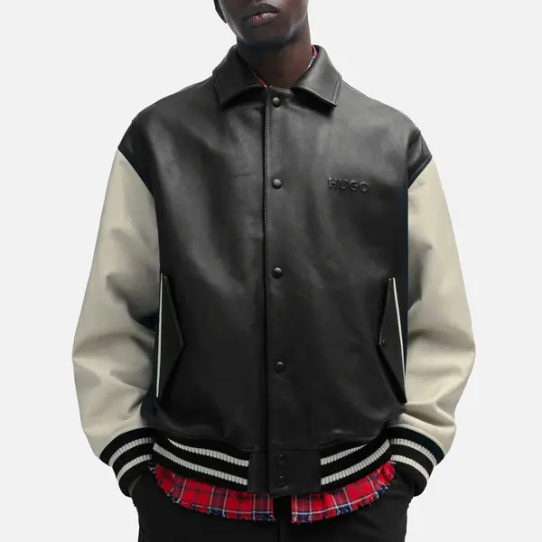 image of HUGO Logos Letterman Leather Jacket - S