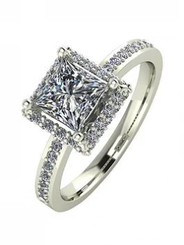 Image of Moissanite 9ct Gold 1.55 Carat Square Solitaire Moissanite Ring, White Gold, Size Q, Women
