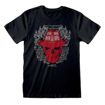 image of Nightmare On Elm Street - Skull Flames Unisex Large T-Shirt - Black