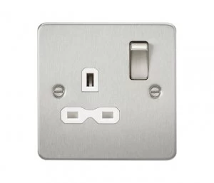 image of 10 PACK - Flat plate 13A 1G DP switched socket - brushed chrome with white insert