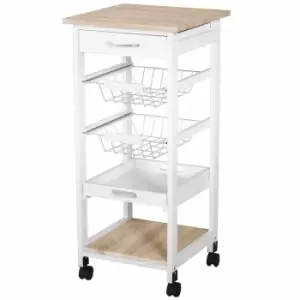 image of Mobile Rolling Kitchen Island Trolley for Home Metal Baskets Tray Shelves