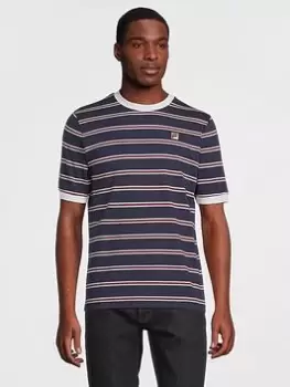 Image of Fila Santiago Ringer Stripe T-Shirt - Navy/White, Size 2XL, Men