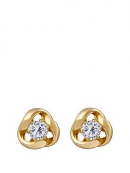 image of Love Gold 9Ct Gold 6.5Mm Three-Way Knot Studs With 3Mm Cubic Zirconia