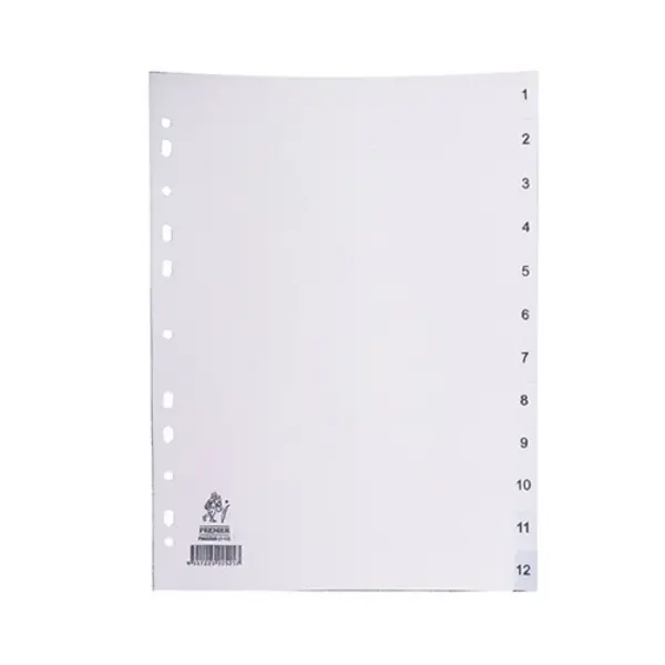 Image of Unbranded A4 White 1-12 Polypropylene Index WX01354 WX01354