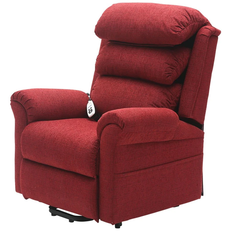 Image of Loops Dual Motor Rise and Recline Armchair - Waterfall Pillow - Red Chenille Fabric Multi