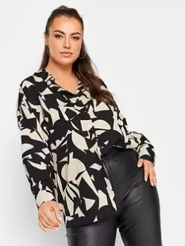 Image of Yours Oversized Shirt Brown Mono Abstract, Black, Size 14, Women