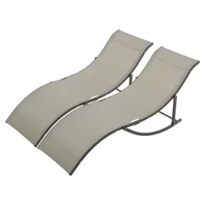 Image of Outsunny Set of 2 S-shaped Foldable Lounge Chair Reclining Outdoor Chair for Patio Beach Garden Capacity 165x61x63cm Beige