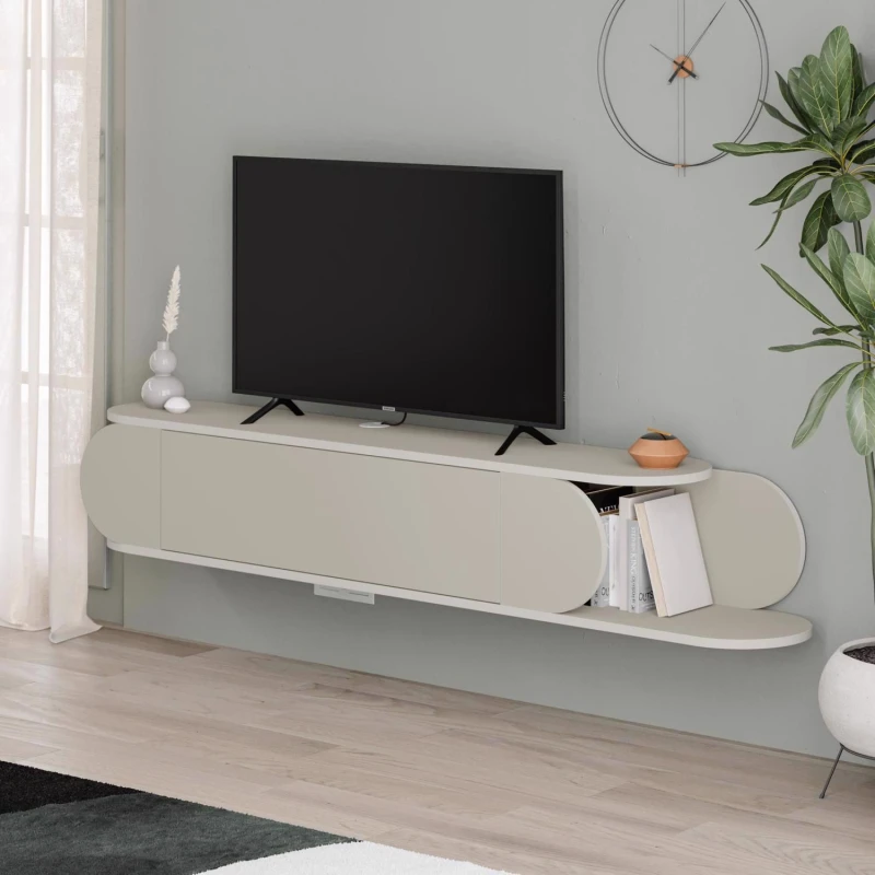 Image of FWStyle FWStyle Wall Mounted TV Unit Sandstone Push To Open in Brown Brown One Size Unisex 8683628019832