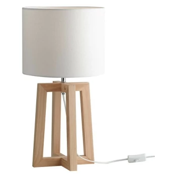 Image of Fan Europe Lighting - Fan Europe BERRY Table Lamp with Round Shade Wood, Wood With Fabric Lampshade 25x47cm