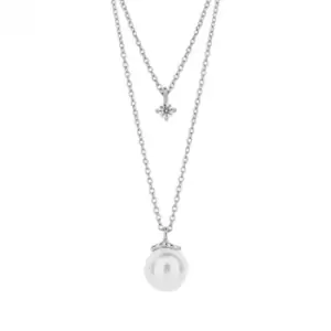 image of Double Chain Shell Pearl Diamond Shaped Zirconia Necklace N4496