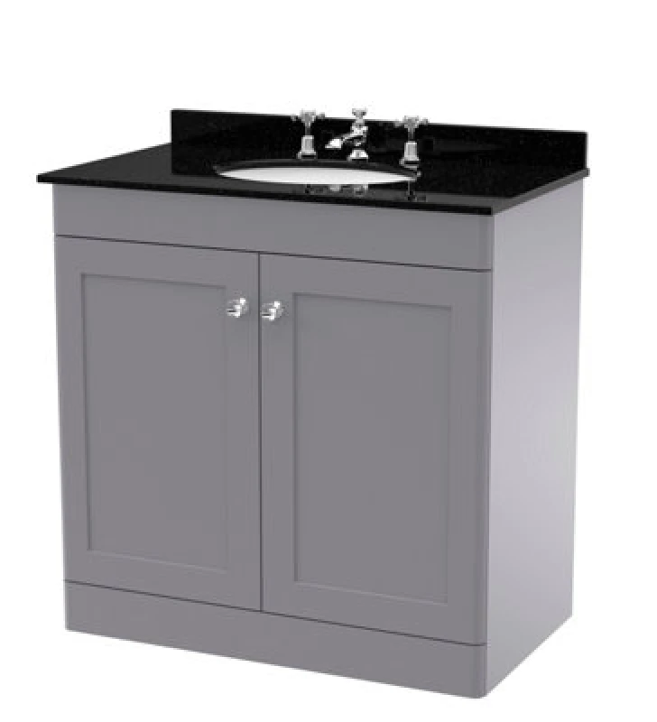 Image of nuie 800mm Floor Standing 2 Door Vanity & Marble Top 3TH - Satin Grey CLC226BR3