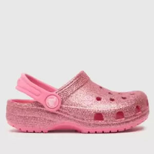 Crocs Pink Classic Glitter Clog Girls Toddler Sandals