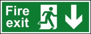 Image of Fire Exit Running Man Arrow Down - PVC