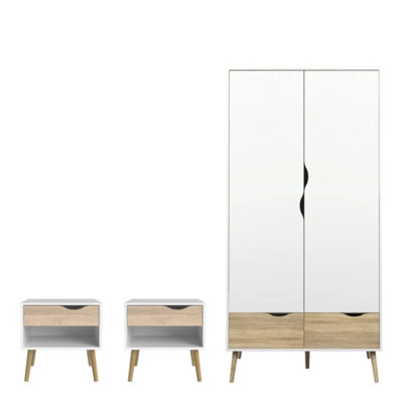 Image of Furniture To Go Oslo 3 Piece Bedroom Set White & Oak