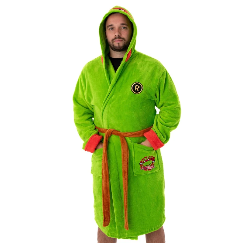 Image of Teenage Mutant Ninja Turtles Teenage Mutant Ninja Turtles Men Hooded Bathrobe in Green Size: Small Green S Male 5063203009565
