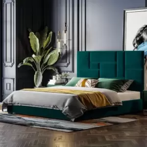 Image of Conmo Upholstered Beds - Plush Velvet, Double Size Frame, Green - Green