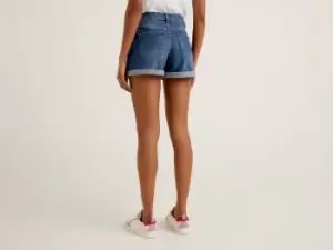 Image of Benetton, 100% Cotton Denim Shorts, taglia 26, Blue, Women
