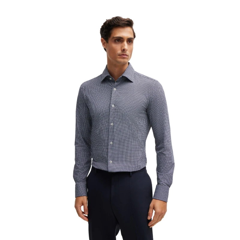 Image of Boss Mens P Hank Kent Long Sleeve Oxford Shirt Navy male 15 inch