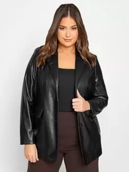 image of Yours Pu Blazer Black, Size 14, Women