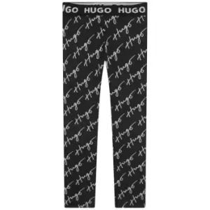 image of HUGO Girls Black Logo Leggings - Black