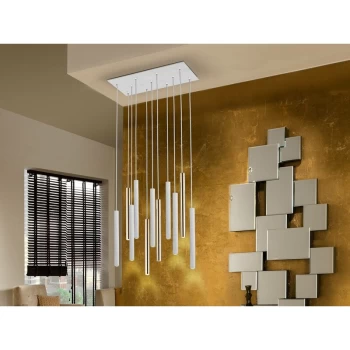 image of Schuller Varas - Integrated LED 11 Light Cluster Drop Bar Ceiling Pendant Matt White, Gold